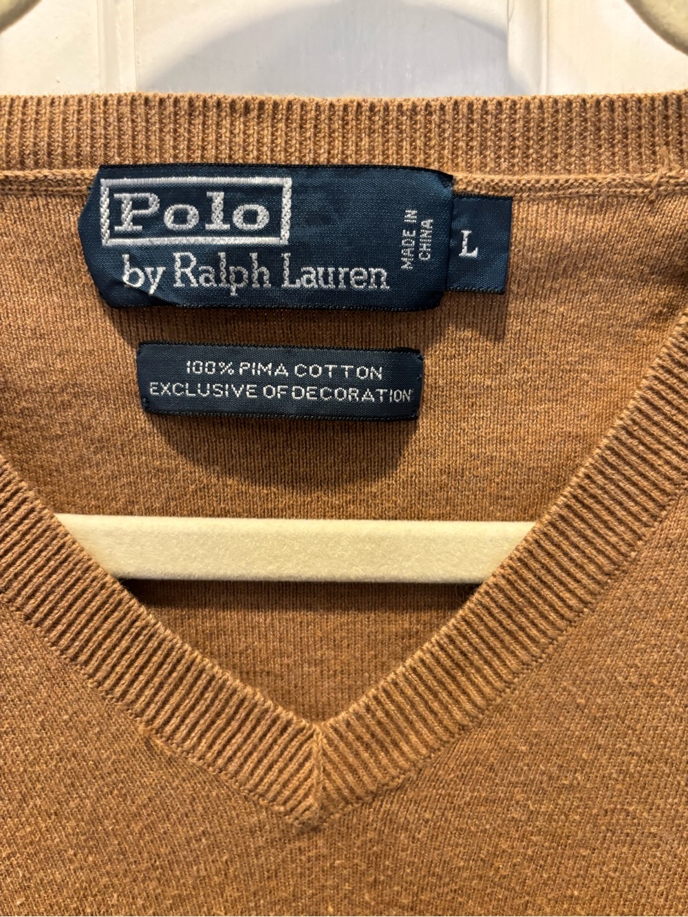 Polo Ralph Lauren Men’s Pima Cotton V-Neck Sweater Camel Brown L - Picture 5 of 6